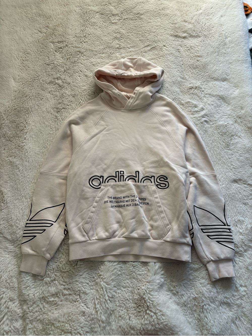 Adidas Cream Graphic Print and Embroidered Logo Hooded Sweatshirt